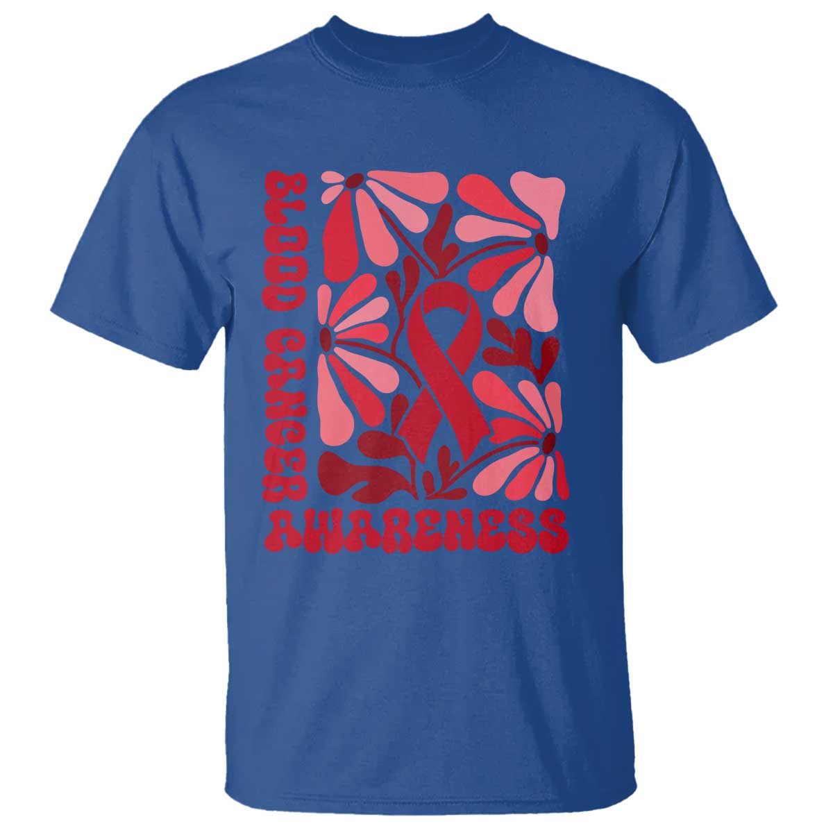 Blood Cancer Support T Shirt Red Ribbon 60s 70s Retro Groovy Flower