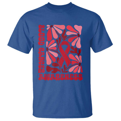 Blood Cancer Support T Shirt Red Ribbon 60s 70s Retro Groovy Flower