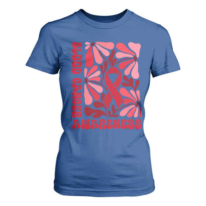 Blood Cancer Support T Shirt For Women Red Ribbon 60s 70s Retro Groovy Flower