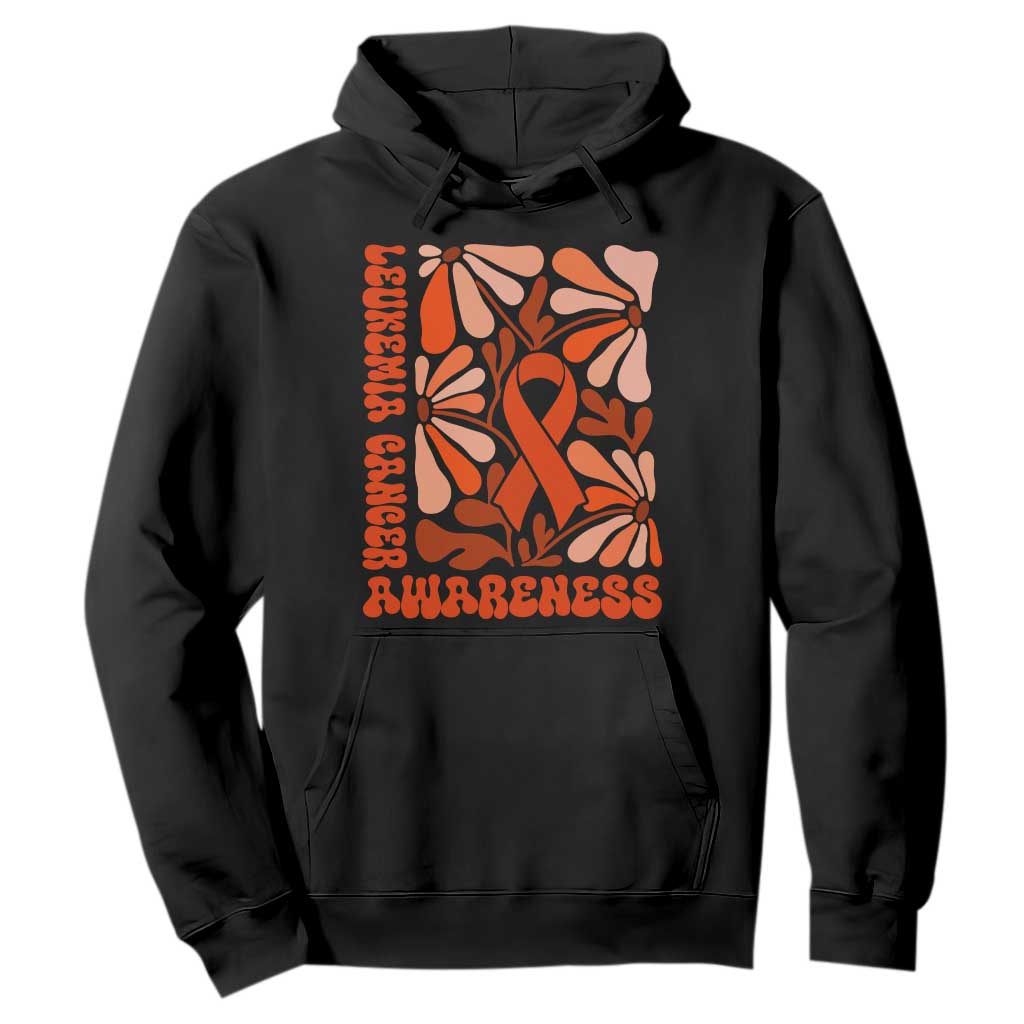 Leukemia Cancer Support Hoodie Orange Ribbon 60s 70s Retro Groovy Flower