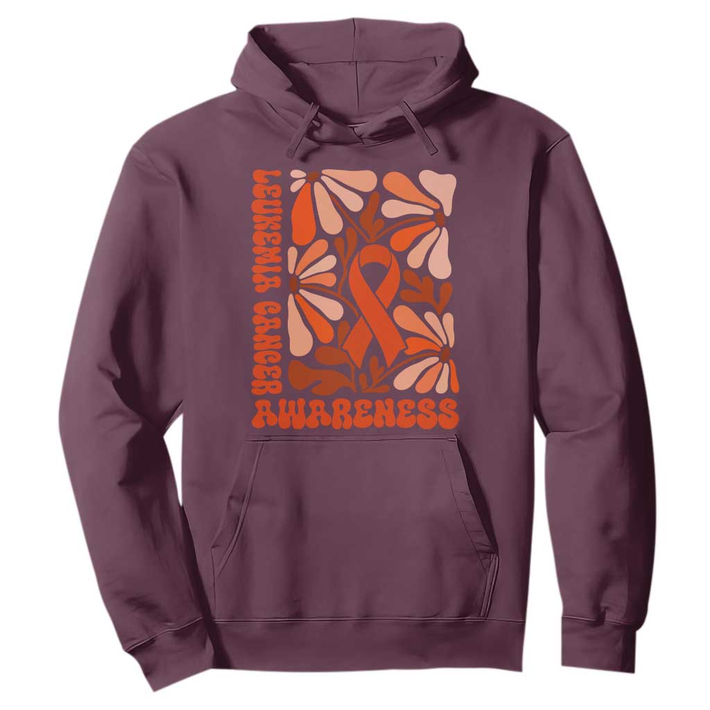 Leukemia Cancer Support Hoodie Orange Ribbon 60s 70s Retro Groovy Flower