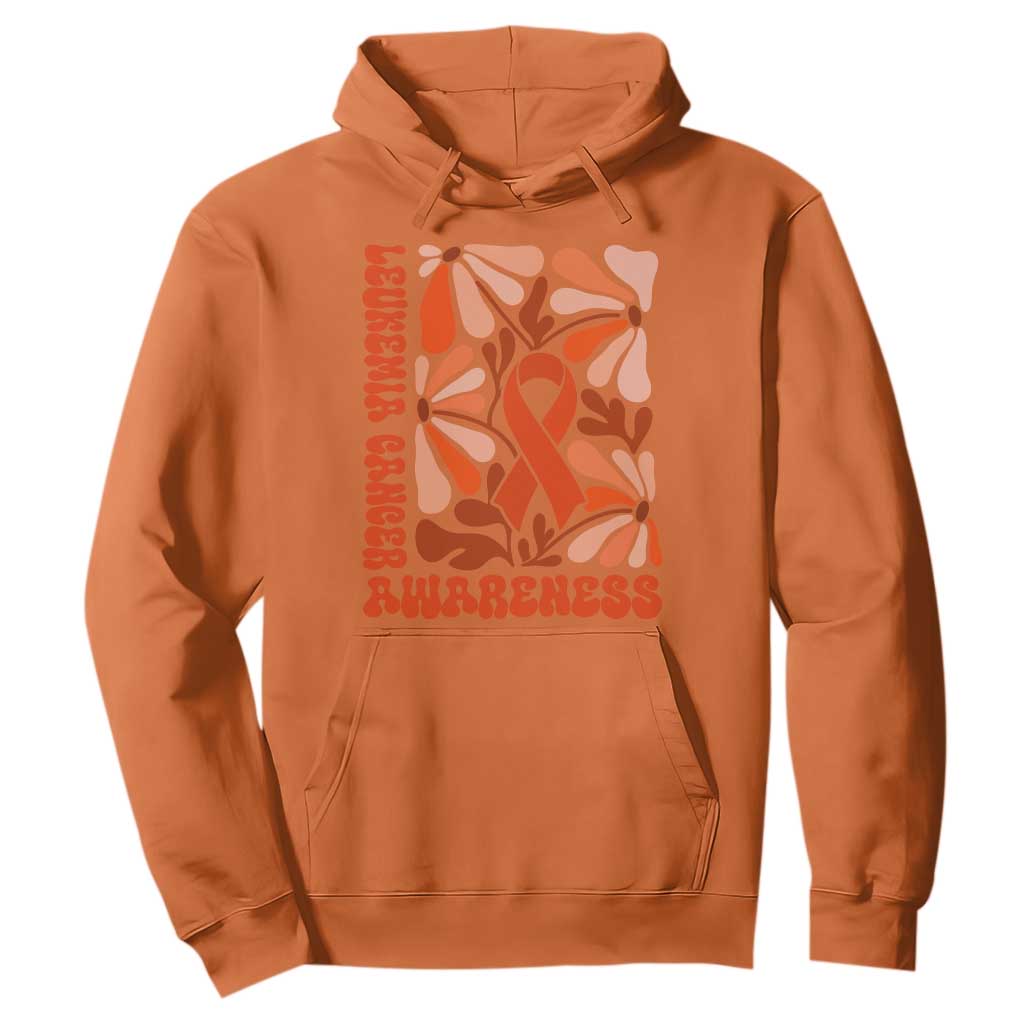 Leukemia Cancer Support Hoodie Orange Ribbon 60s 70s Retro Groovy Flower