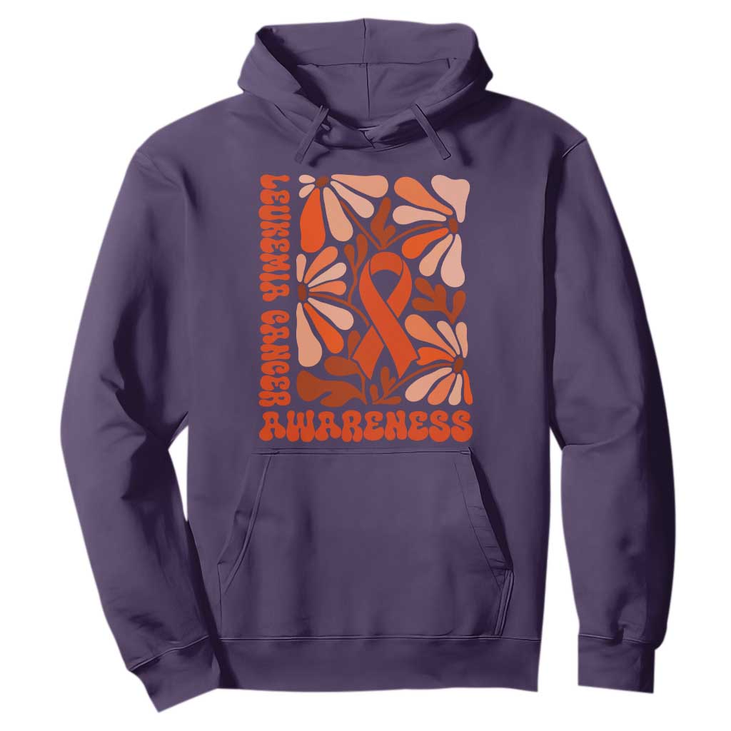 Leukemia Cancer Support Hoodie Orange Ribbon 60s 70s Retro Groovy Flower