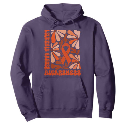 Leukemia Cancer Support Hoodie Orange Ribbon 60s 70s Retro Groovy Flower
