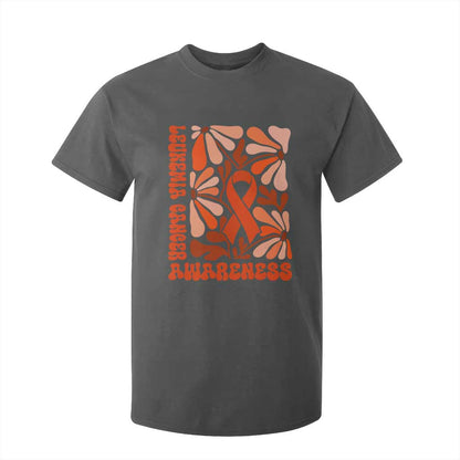 Leukemia Cancer Support T Shirt For Kid Orange Ribbon 60s 70s Retro Groovy Flower