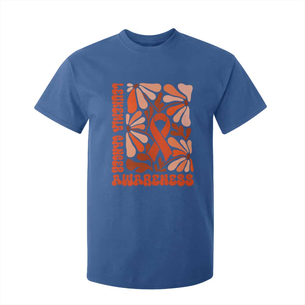 Leukemia Cancer Support T Shirt For Kid Orange Ribbon 60s 70s Retro Groovy Flower