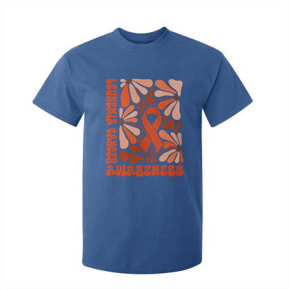 Leukemia Cancer Support T Shirt For Kid Orange Ribbon 60s 70s Retro Groovy Flower