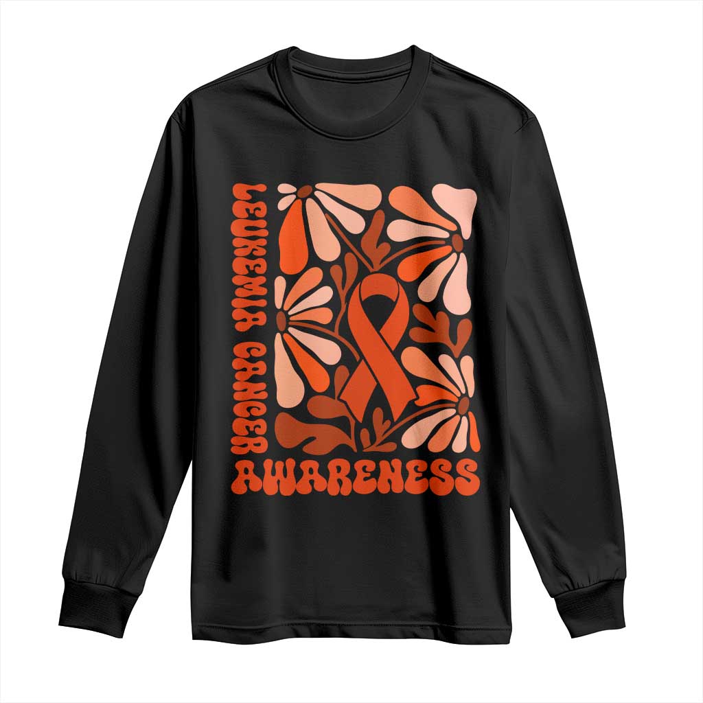 Leukemia Cancer Support Long Sleeve Shirt Orange Ribbon 60s 70s Retro Groovy Flower