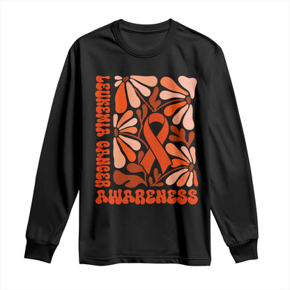 Leukemia Cancer Support Long Sleeve Shirt Orange Ribbon 60s 70s Retro Groovy Flower