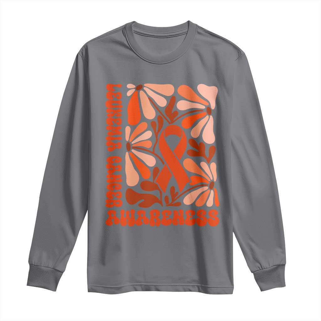 Leukemia Cancer Support Long Sleeve Shirt Orange Ribbon 60s 70s Retro Groovy Flower