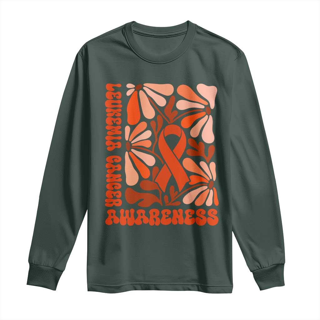 Leukemia Cancer Support Long Sleeve Shirt Orange Ribbon 60s 70s Retro Groovy Flower