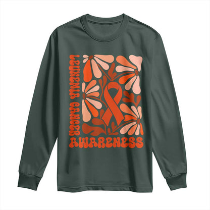 Leukemia Cancer Support Long Sleeve Shirt Orange Ribbon 60s 70s Retro Groovy Flower