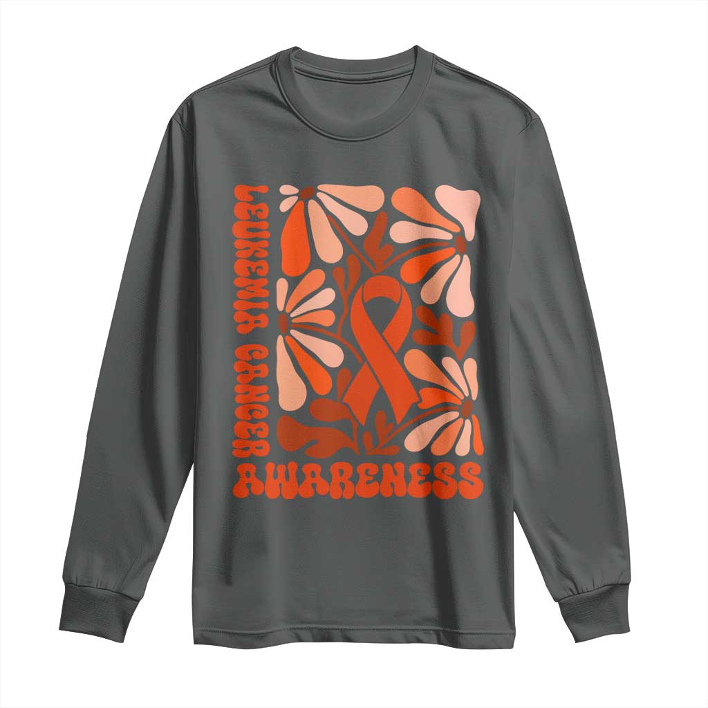 Leukemia Cancer Support Long Sleeve Shirt Orange Ribbon 60s 70s Retro Groovy Flower