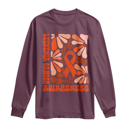 Leukemia Cancer Support Long Sleeve Shirt Orange Ribbon 60s 70s Retro Groovy Flower