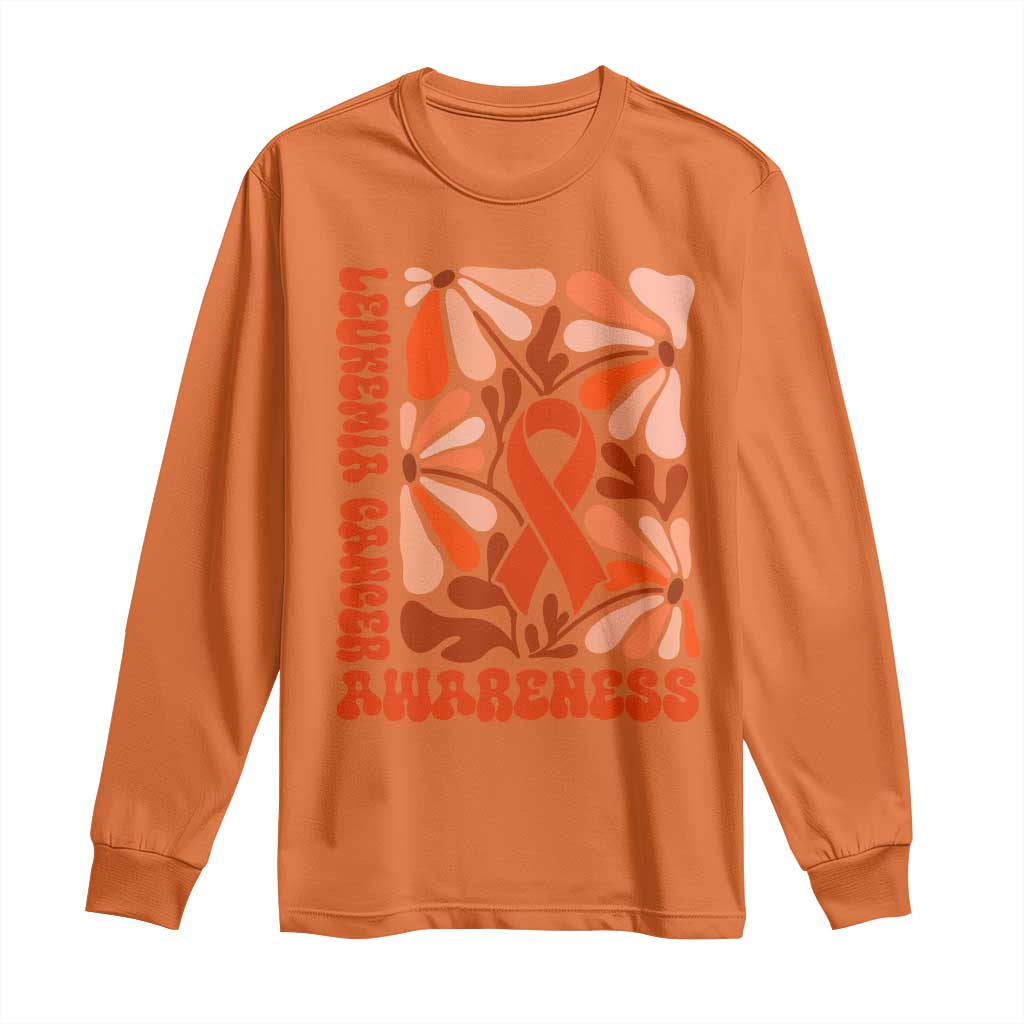 Leukemia Cancer Support Long Sleeve Shirt Orange Ribbon 60s 70s Retro Groovy Flower