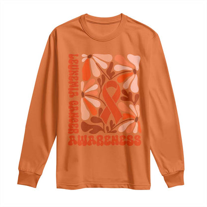 Leukemia Cancer Support Long Sleeve Shirt Orange Ribbon 60s 70s Retro Groovy Flower