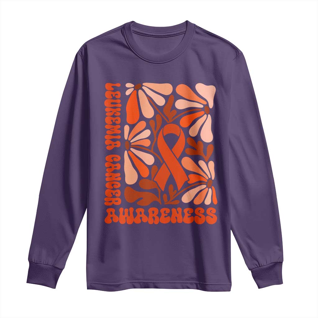 Leukemia Cancer Support Long Sleeve Shirt Orange Ribbon 60s 70s Retro Groovy Flower