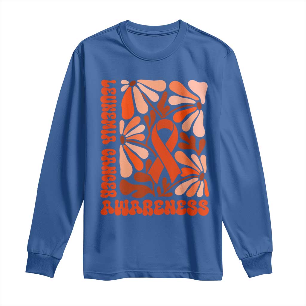 Leukemia Cancer Support Long Sleeve Shirt Orange Ribbon 60s 70s Retro Groovy Flower