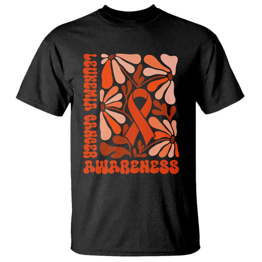 Leukemia Cancer Support T Shirt Orange Ribbon 60s 70s Retro Groovy Flower