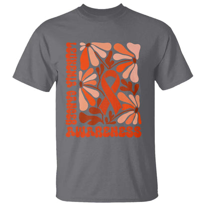 Leukemia Cancer Support T Shirt Orange Ribbon 60s 70s Retro Groovy Flower