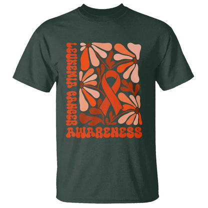 Leukemia Cancer Support T Shirt Orange Ribbon 60s 70s Retro Groovy Flower