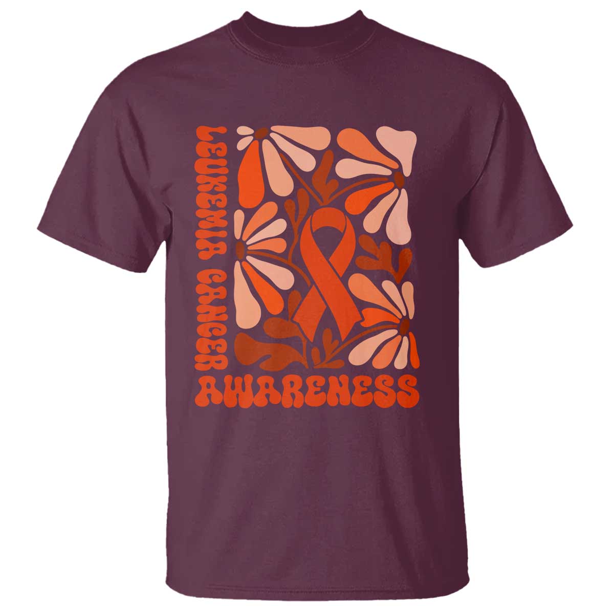 Leukemia Cancer Support T Shirt Orange Ribbon 60s 70s Retro Groovy Flower