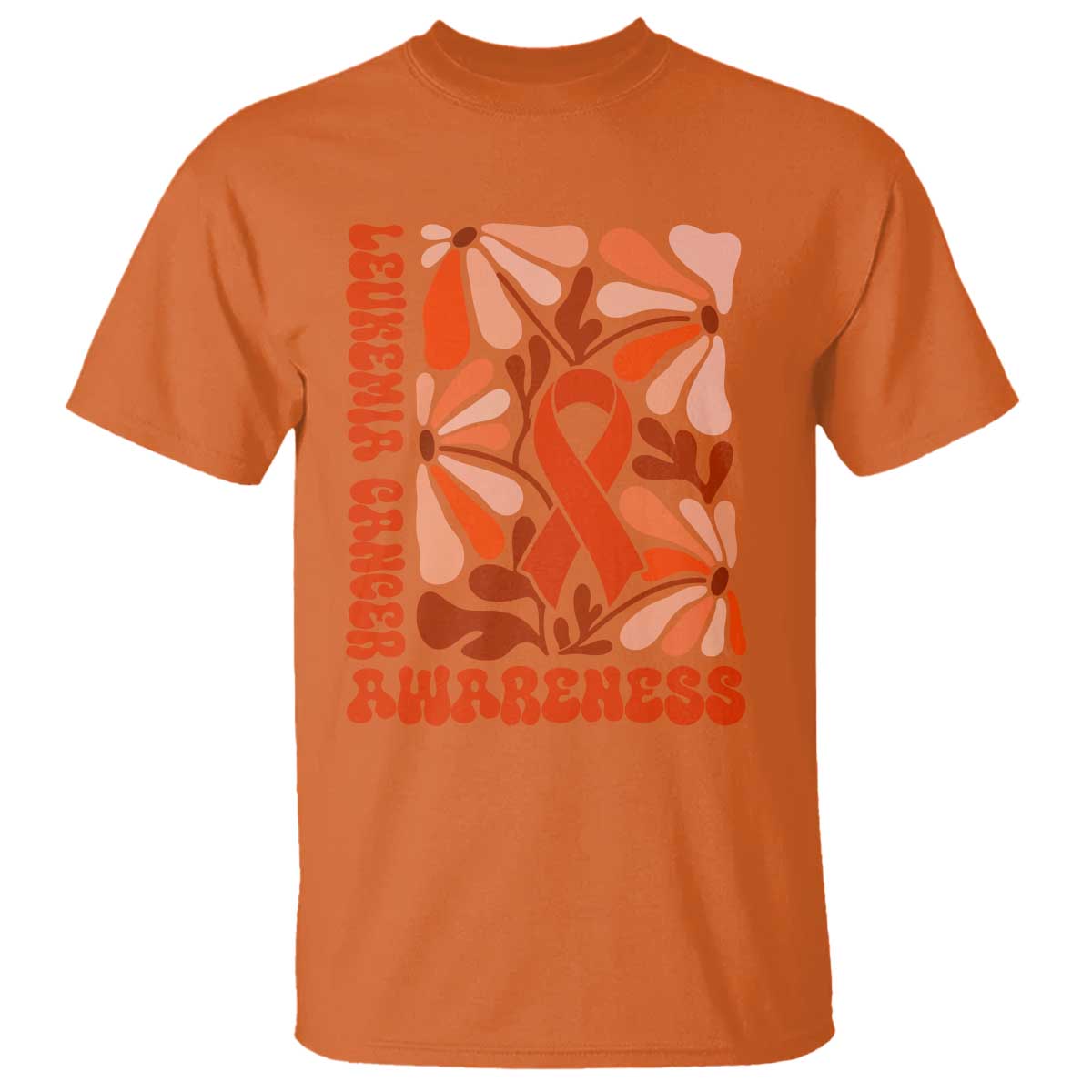 Leukemia Cancer Support T Shirt Orange Ribbon 60s 70s Retro Groovy Flower