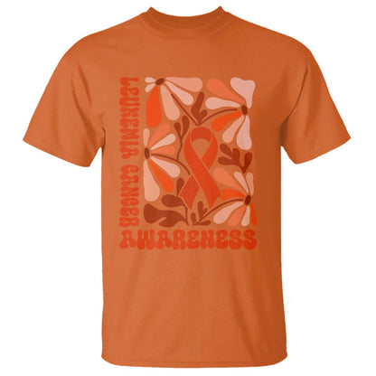 Leukemia Cancer Support T Shirt Orange Ribbon 60s 70s Retro Groovy Flower