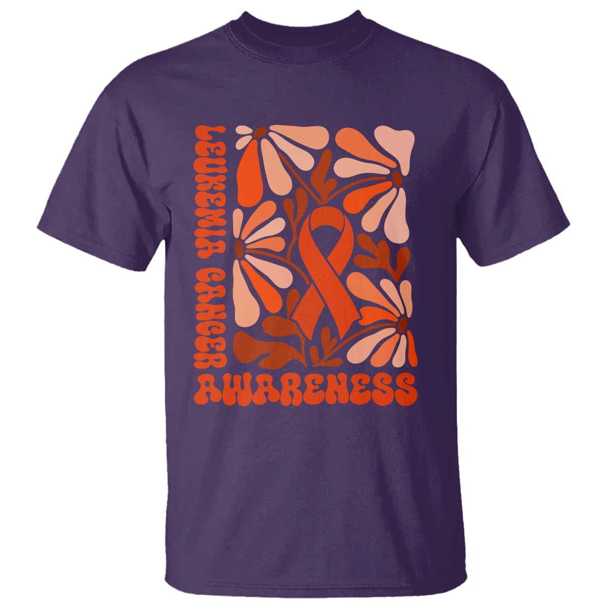 Leukemia Cancer Support T Shirt Orange Ribbon 60s 70s Retro Groovy Flower