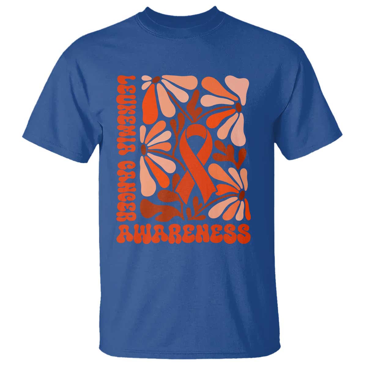 Leukemia Cancer Support T Shirt Orange Ribbon 60s 70s Retro Groovy Flower