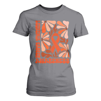 Leukemia Cancer Support T Shirt For Women Orange Ribbon 60s 70s Retro Groovy Flower