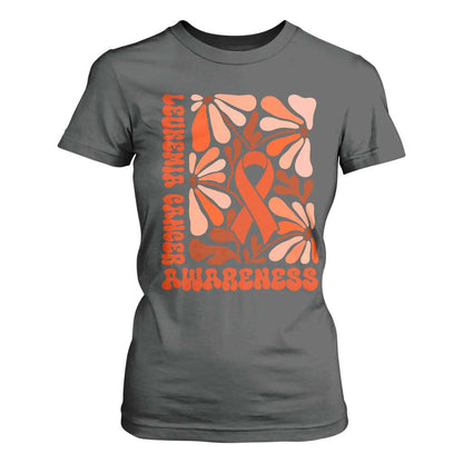 Leukemia Cancer Support T Shirt For Women Orange Ribbon 60s 70s Retro Groovy Flower