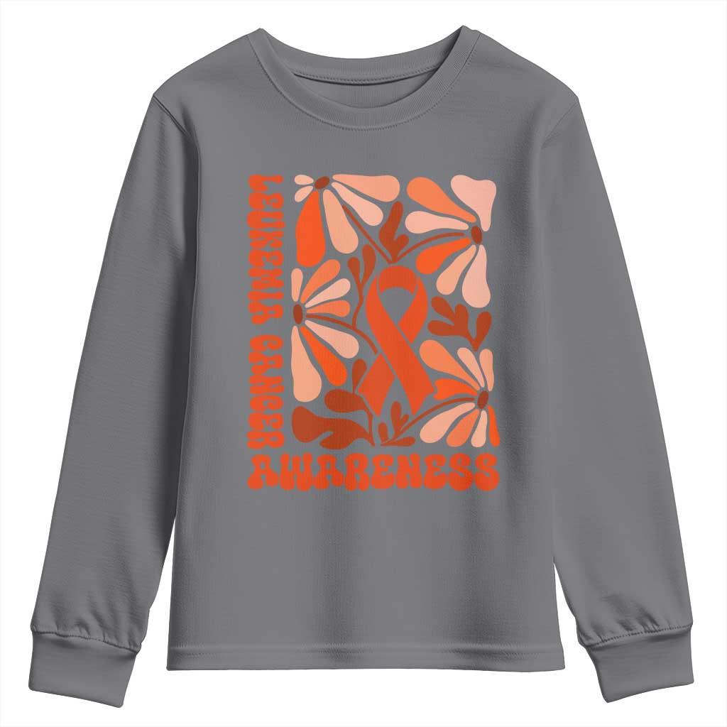 Leukemia Cancer Support Youth Sweatshirt Orange Ribbon 60s 70s Retro Groovy Flower