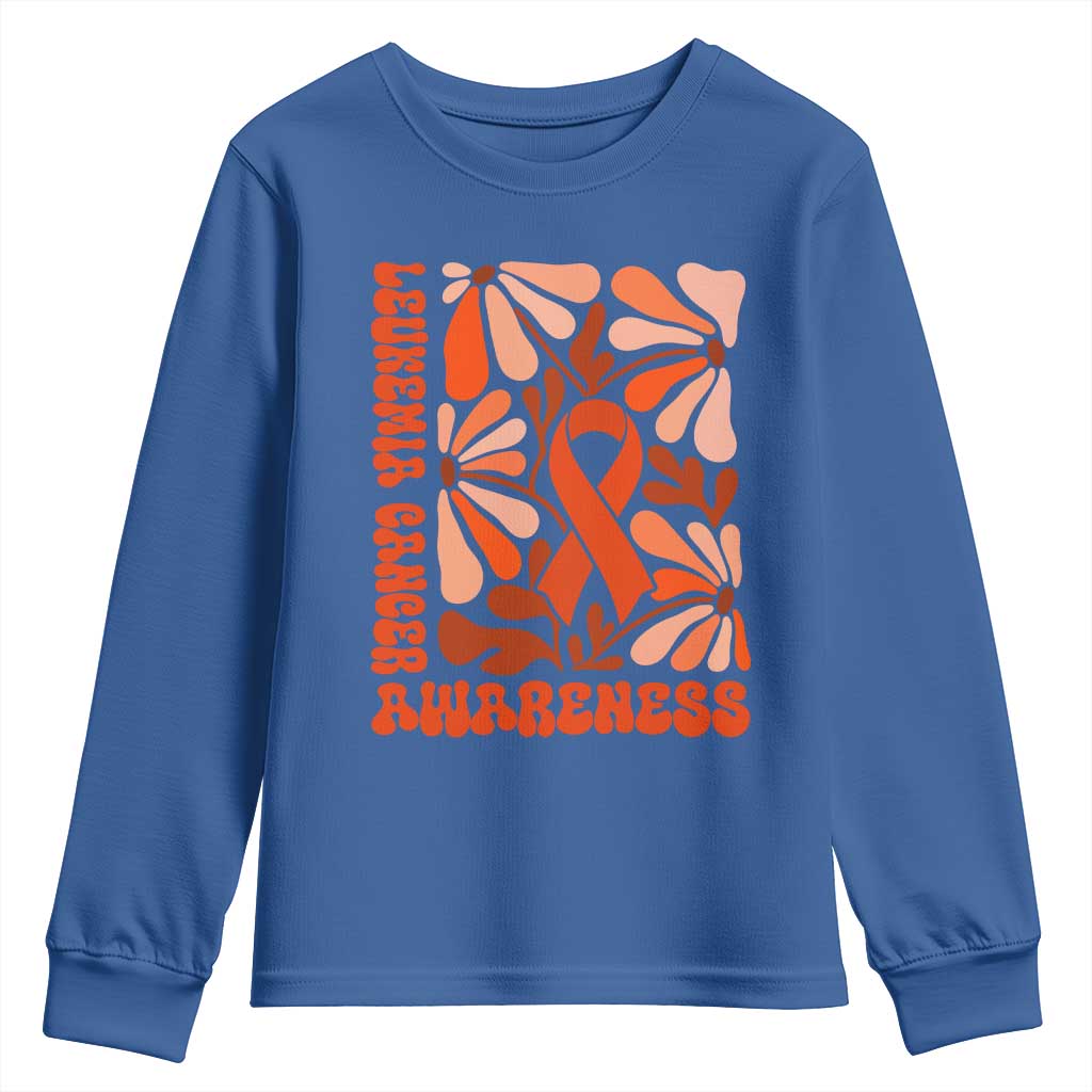 Leukemia Cancer Support Youth Sweatshirt Orange Ribbon 60s 70s Retro Groovy Flower