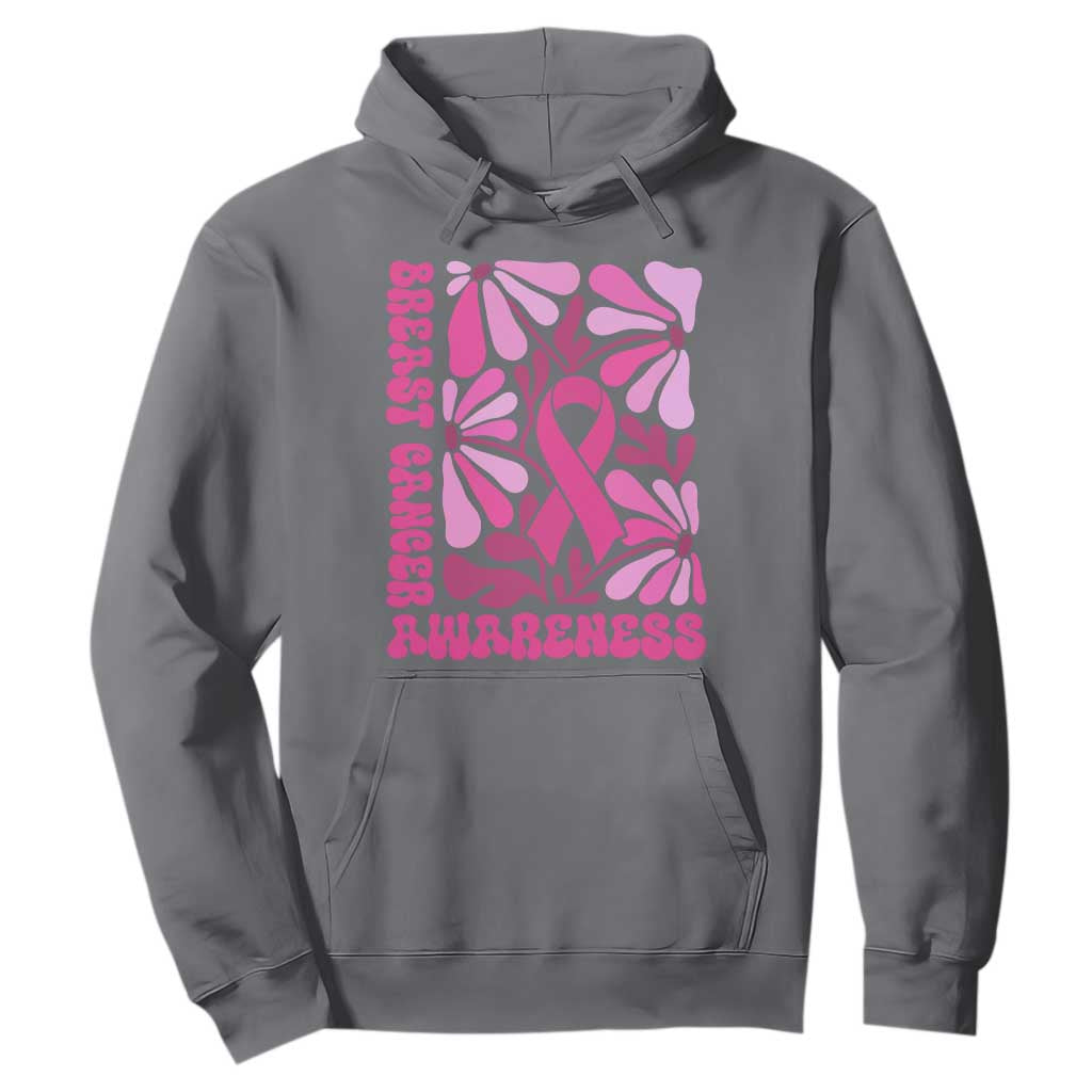 Breast Cancer Support Hoodie Pink Ribbon 60s 70s Retro Groovy Flower