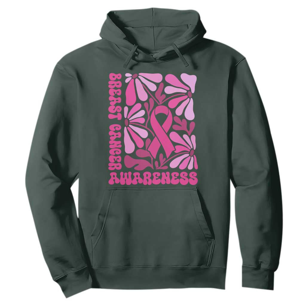 Breast Cancer Support Hoodie Pink Ribbon 60s 70s Retro Groovy Flower