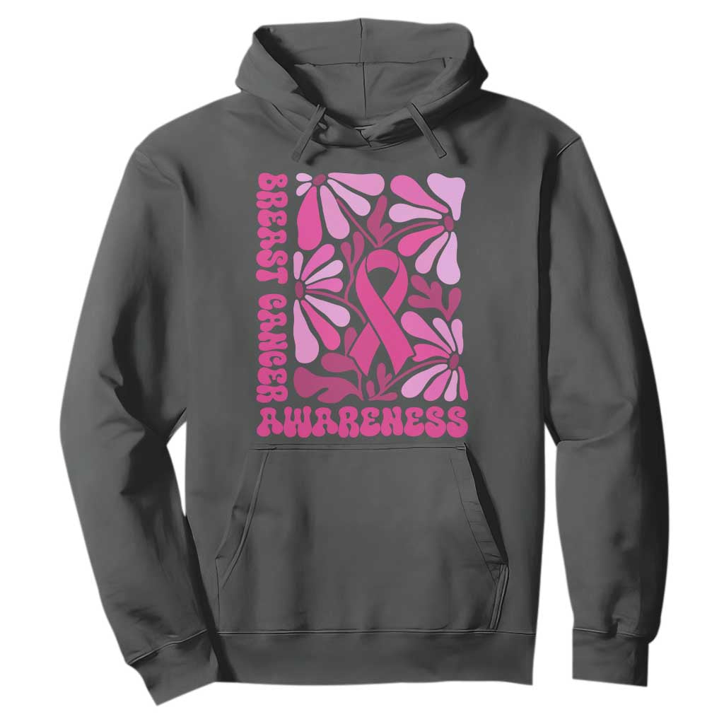 Breast Cancer Support Hoodie Pink Ribbon 60s 70s Retro Groovy Flower