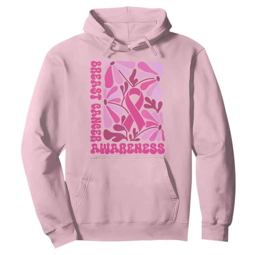 Breast Cancer Support Hoodie Pink Ribbon 60s 70s Retro Groovy Flower
