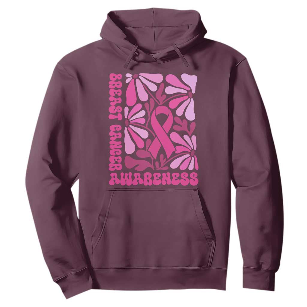Breast Cancer Support Hoodie Pink Ribbon 60s 70s Retro Groovy Flower