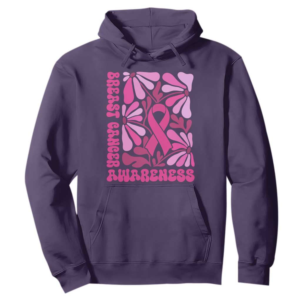 Breast Cancer Support Hoodie Pink Ribbon 60s 70s Retro Groovy Flower