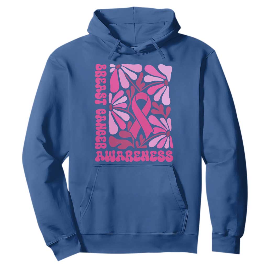 Breast Cancer Support Hoodie Pink Ribbon 60s 70s Retro Groovy Flower