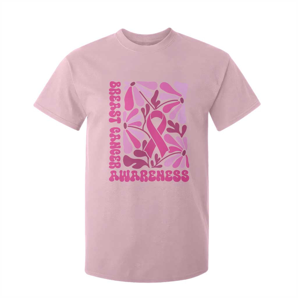 Breast Cancer Support T Shirt For Kid Pink Ribbon 60s 70s Retro Groovy Flower