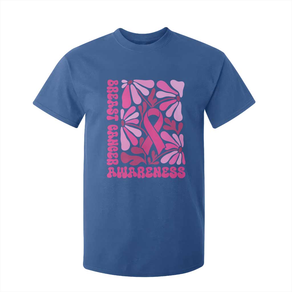 Breast Cancer Support T Shirt For Kid Pink Ribbon 60s 70s Retro Groovy Flower