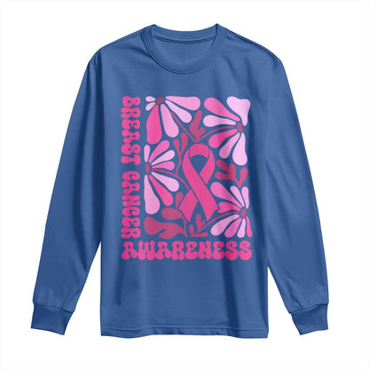 Breast Cancer Support Long Sleeve Shirt Pink Ribbon 60s 70s Retro Groovy Flower