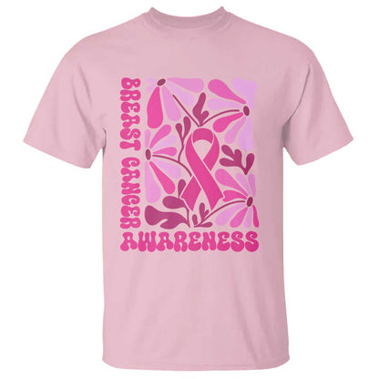 Breast Cancer Support T Shirt Pink Ribbon 60s 70s Retro Groovy Flower