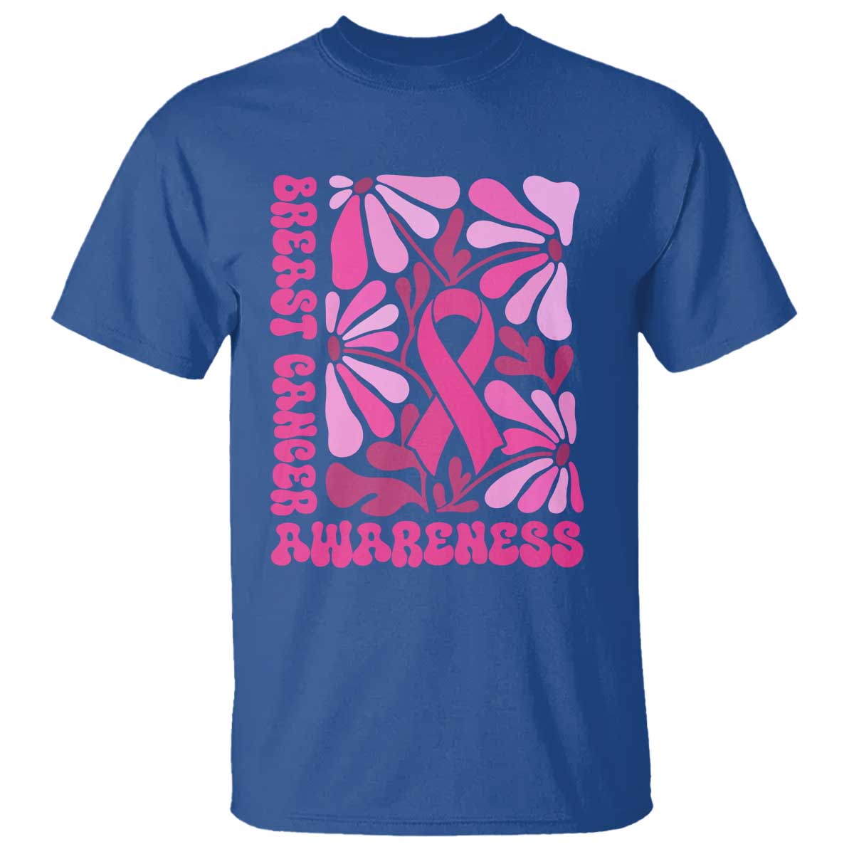 Breast Cancer Support T Shirt Pink Ribbon 60s 70s Retro Groovy Flower