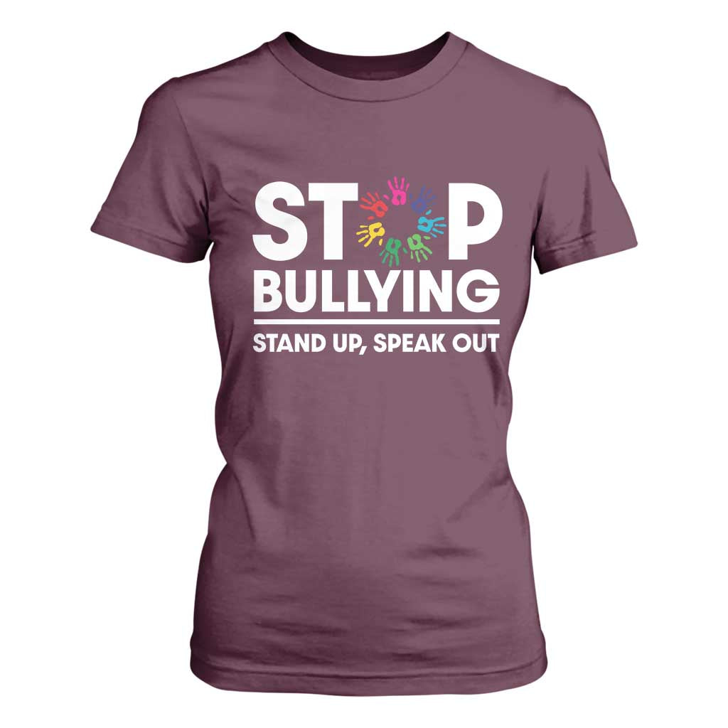 Unity Day T Shirt For Women Stop Bullying Stand Up Speak Out Hand Prints Bullying Prevention