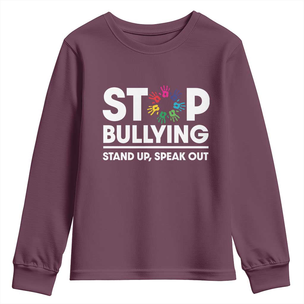 Unity Day Youth Sweatshirt Stop Bullying Stand Up Speak Out Hand Prints Bullying Prevention