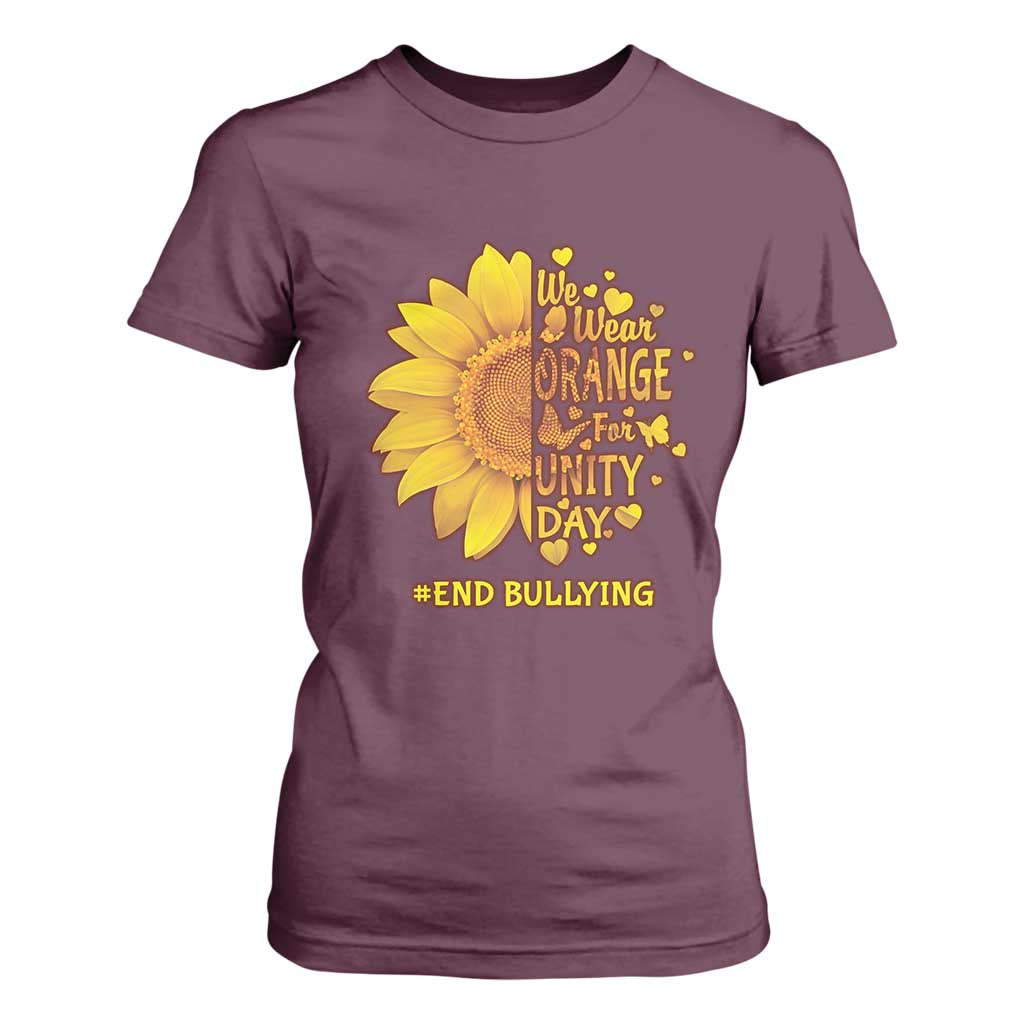 Bullying Prevention T Shirt For Women We Wear Orange For Unity Day End Bullying Sunflower