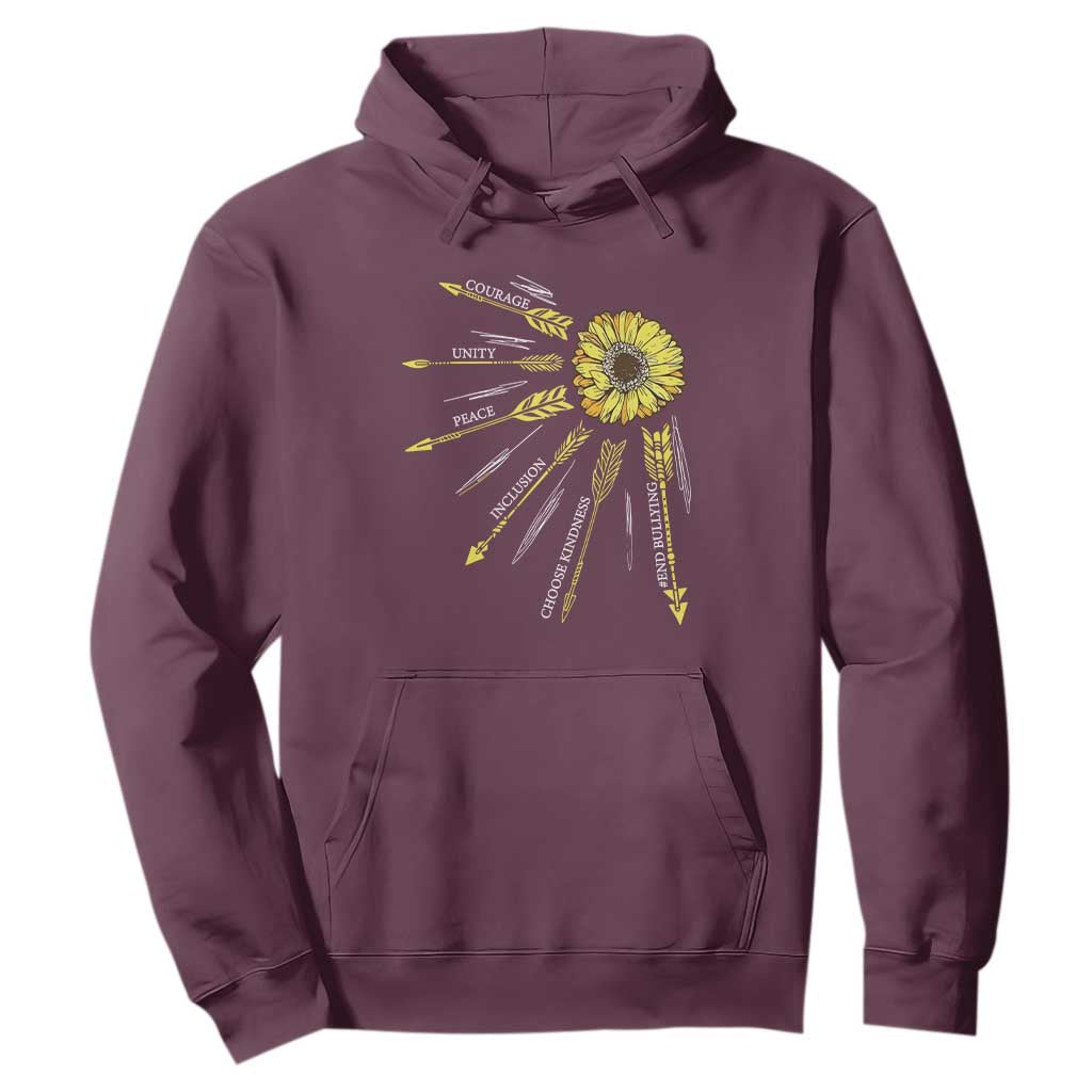 Bullying Prevention Hoodie Courage Unity Peace Inclusion Choose Kindness Sunflower